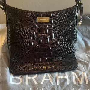 Brahmin Dark Brown Croc-Embossed Shoulder Bag